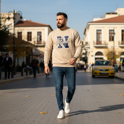 Ανδρικό Φούτερ Μπεζ New Mind Χωρίς Κουκούλα – εικόνα 2