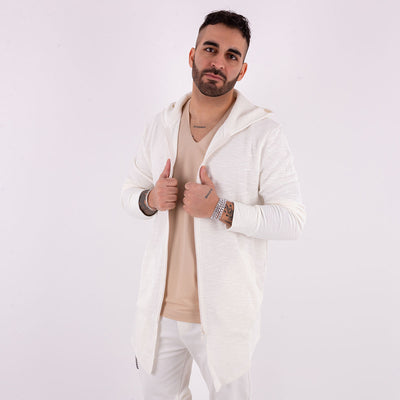 Μακριά Άσπρη Ζακέτα με Κουκούλα Reckless | RC5037WS – εικόνα 2
