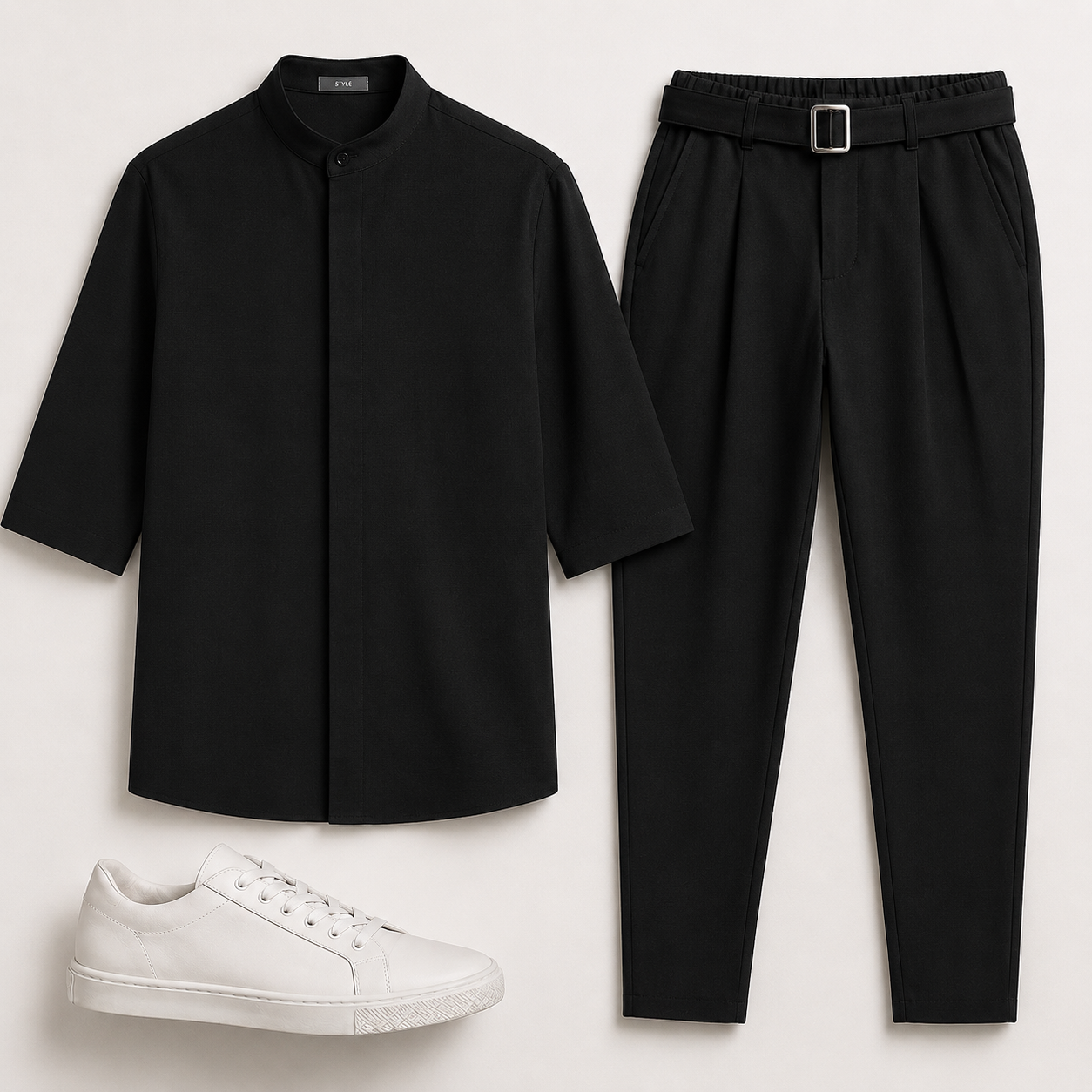 Ανδρικό Σετ Μαο Πουκάμισο & Jogger Παντελόνι Loose Fit με τόκα