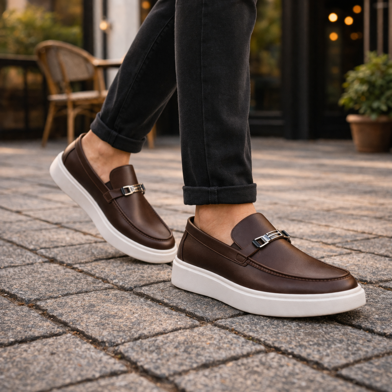 Ανδρικά παπούτσια Loafers με Μεταλλική Λεπτομέρεια Μαύρο & Καφέ