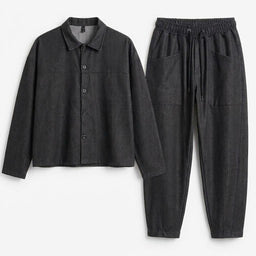 Ανδρικό Σετ Μαύρο Oversized Πουκάμισο & Παντελόνι