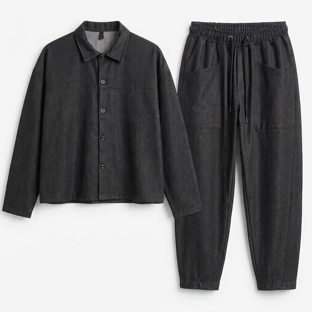 Ανδρικό Σετ Μαύρο Oversized Πουκάμισο & Παντελόνι
