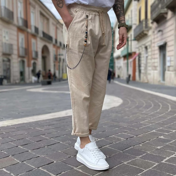 Παντελόνι Λινό 100% Μπεζ Ιταλικής Κατασκευής με Λάστιχο | Moda Loca | MD200B