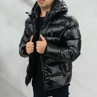 Μπουφάν Puffer μαύρο, γυαλιστερό | Moda Loca | MD2737N