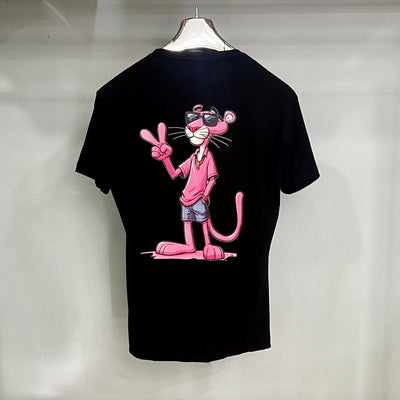 Κοντομάνικο T-Shirt με Σχέδιο Ροζ Πάνθηρα σε μαύρο γαλάζιο & Μοβ Χρώμα, 100% Βαμβάκι, Ελληνικής Κατασκευής | NM17267NS