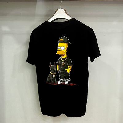 Κοντομάνικο T-Shirt Μαύρο με Homer Simpson και Σκυλάκι, 100% Βαμβάκι, Ελληνικής Κατασκευής | NM17248NS