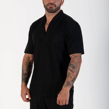 Κοντομάνικο T-Shirt Reckless Μαύρο με Λαιμόκοψη V, 100% Βαμβάκι, Ελληνικής Κατασκευής | RC5257NS