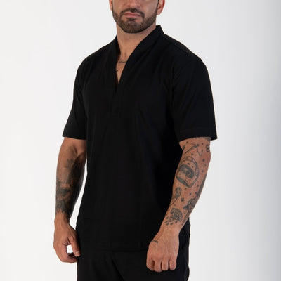 Κοντομάνικο T-Shirt Reckless σε Μαύρο Χρώμα με Στρογγυλεμένη Λαιμόκοψη V, 100% Βαμβάκι, Ελληνικής Κατασκευής | RC5257NS