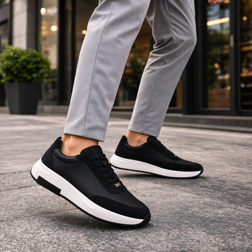 Ανδρικά παπούτσια Sneakers Minimal σε Μαύρο & Μπλε με Λευκή Σόλα