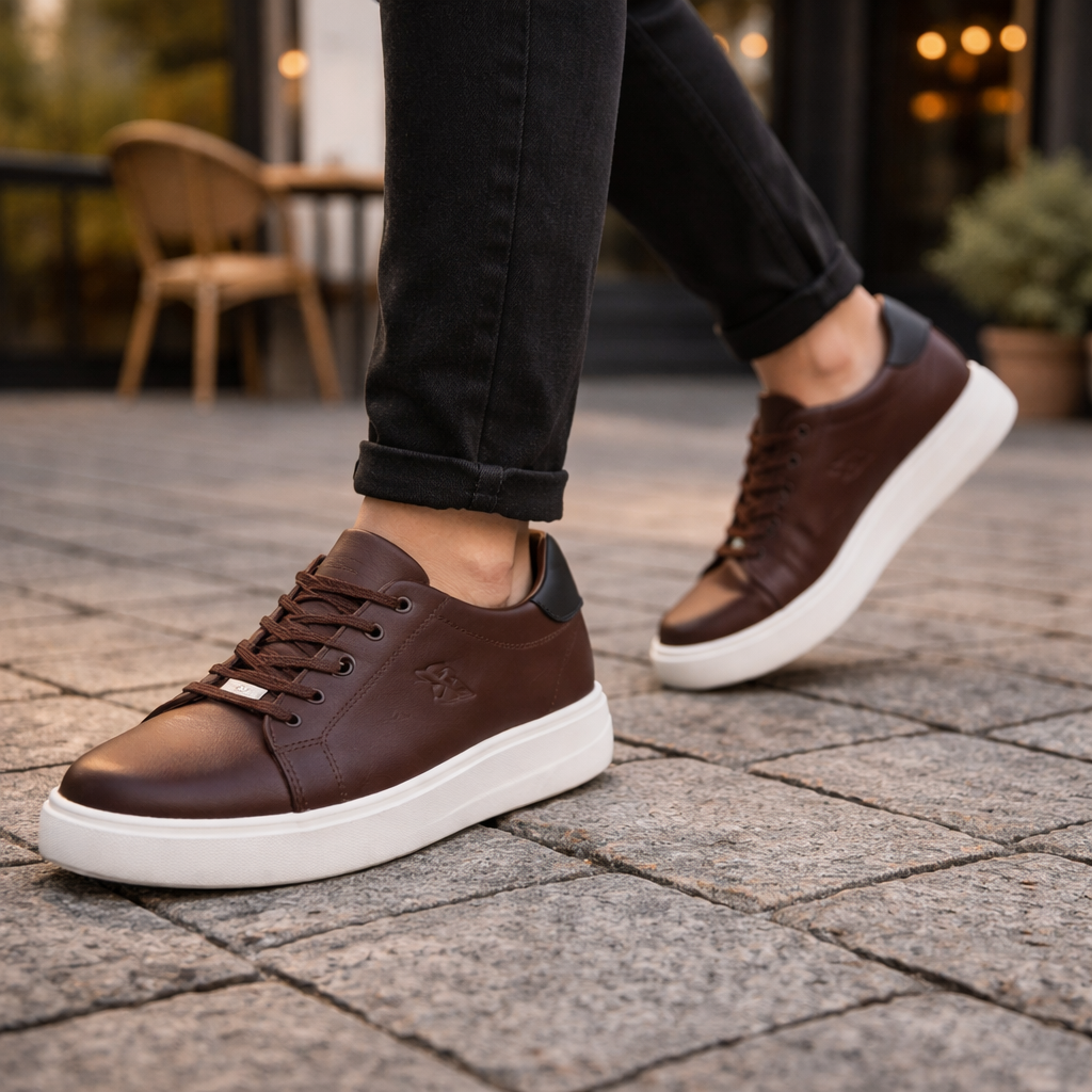 Ανδρικά Sneakers Minimal σε Μαύρο, Λευκό & Καφέ