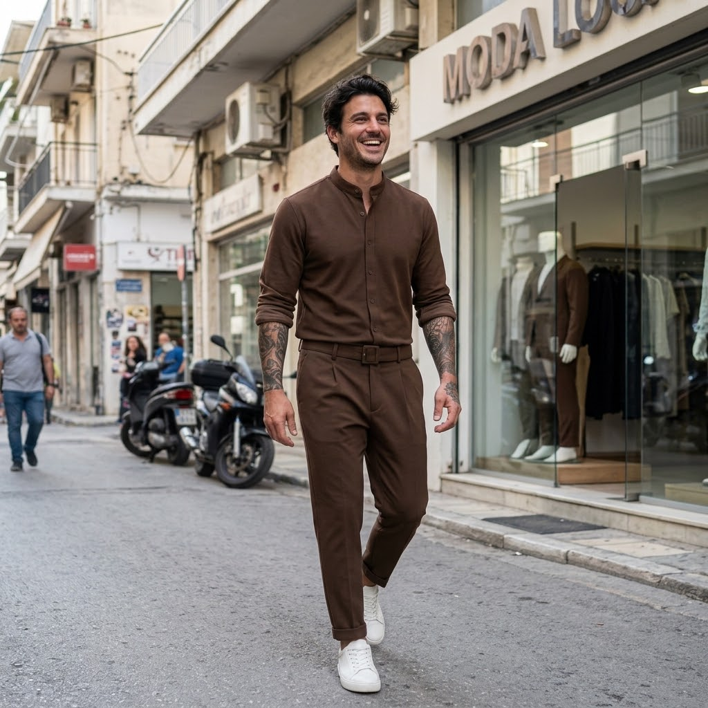 Ανδρικό Σετ RECKLESS Μαο Πουκάμισο & Παντελόνι με Ζώνη