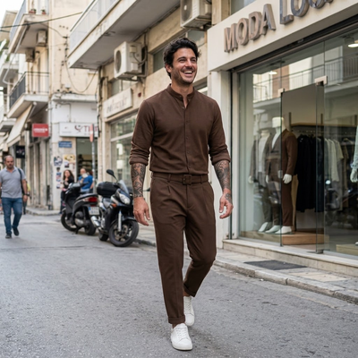 Ανδρικό Σετ RECKLESS Μαο Πουκάμισο & Παντελόνι με Ζώνη