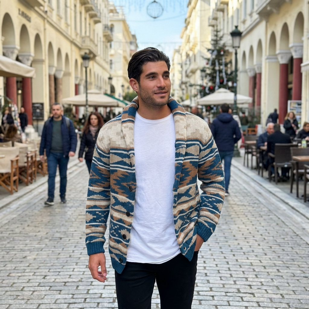 Ανδρική πλεκτή ζακέτα ethnic – εικόνα 2