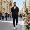 Μαύρο ανδρικό  Σετ Σακάκι Κοντομάνικο & Παντελόνι με ζώνη στη μέση