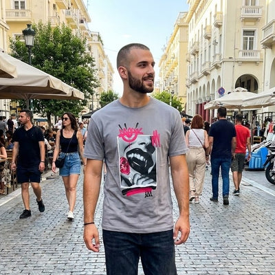 Ανδρικό Γκρι T-Shirt με Graphic Print