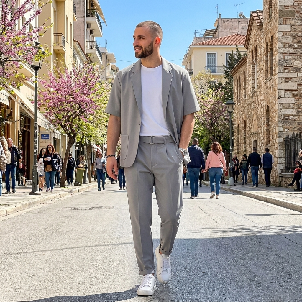 Σετ Ανδρικό 3 Τεμαχίων με Κοντομάνικο Σακάκι