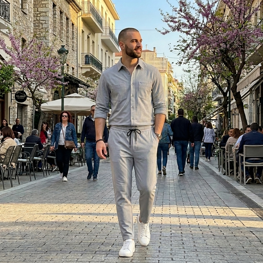 Ανδρικό Σετ Γκρι Πουκάμισο & Παντελόνι – εικόνα 2
