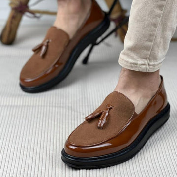 Ανδρικά Loafer Παπούτσια Chekich σε Καφέ Λουστρίνι με Suede Λεπτομέρειες | CH02T
